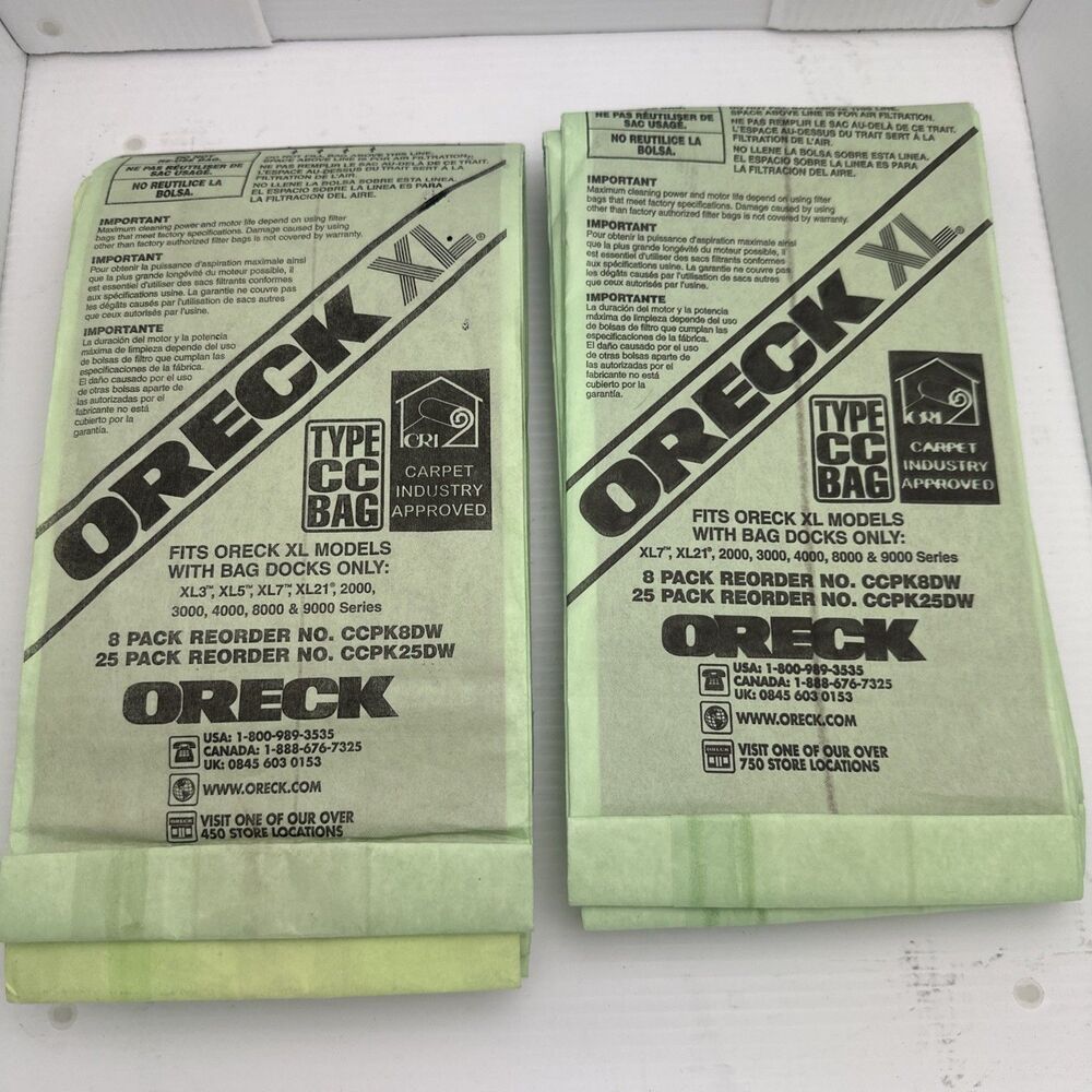 Oreck CC Celoc Hypo-Allergenic Vacuum Filter Bags 10 Pack CCPK8DW XL Upright